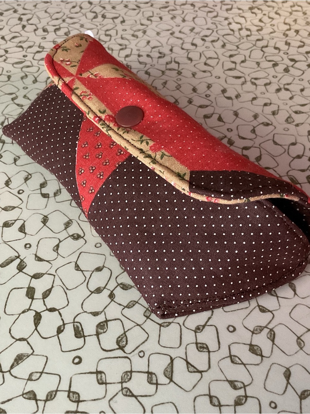 Handmade Vintage Cotton Orange and Brown Polka Dot Eyeglass Case